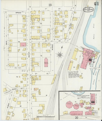 Sanborn Fire Insurance Map from Fitchburg, Worcester County, Massachusetts (1897), Sheet #0021 - Complete Map Set gallery image, historic Sanborn map, vintage wall art, Massachusetts Massachusetts