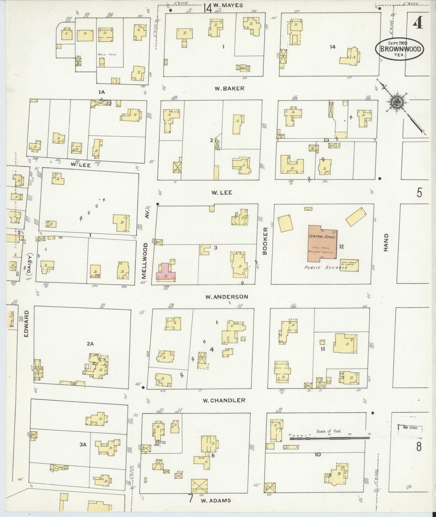Sanborn Fire Insurance Map from Brownwood, Brown County, Texas (1909), Sheet #0004 - Historic Sanborn Fire Insurance Map Print, vintage old map wall art, antique decor, genealogy gift, Texas Texas map