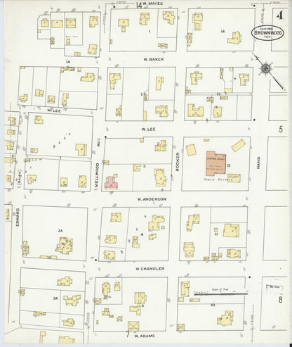 Sanborn Fire Insurance Map from Brownwood, Brown County, Texas (1909), Sheet #0004 - Historic Sanborn Fire Insurance Map Print, vintage old map wall art, antique decor, genealogy gift, Texas Texas map