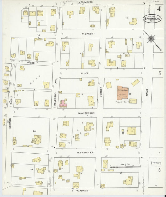 Sanborn Fire Insurance Map from Brownwood, Brown County, Texas (1909), Sheet #0004 - Historic Sanborn Fire Insurance Map Print, vintage old map wall art, antique decor, genealogy gift, Texas Texas map