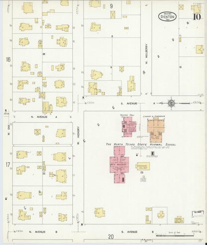Sanborn Fire Insurance Map from Denton, Denton County, Texas (1912), Sheet #0010 - Complete Map Set gallery image, historic Sanborn map, vintage wall art, Texas Texas
