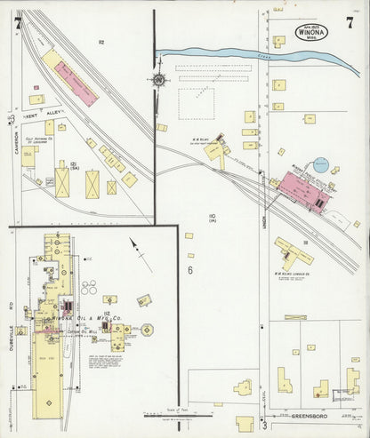 Sanborn Fire Insurance Map from Winona, Montgomery County, Mississippi (1925), Sheet #0007 - Complete Map Set gallery image, historic Sanborn map, vintage wall art, Mississippi Mississippi