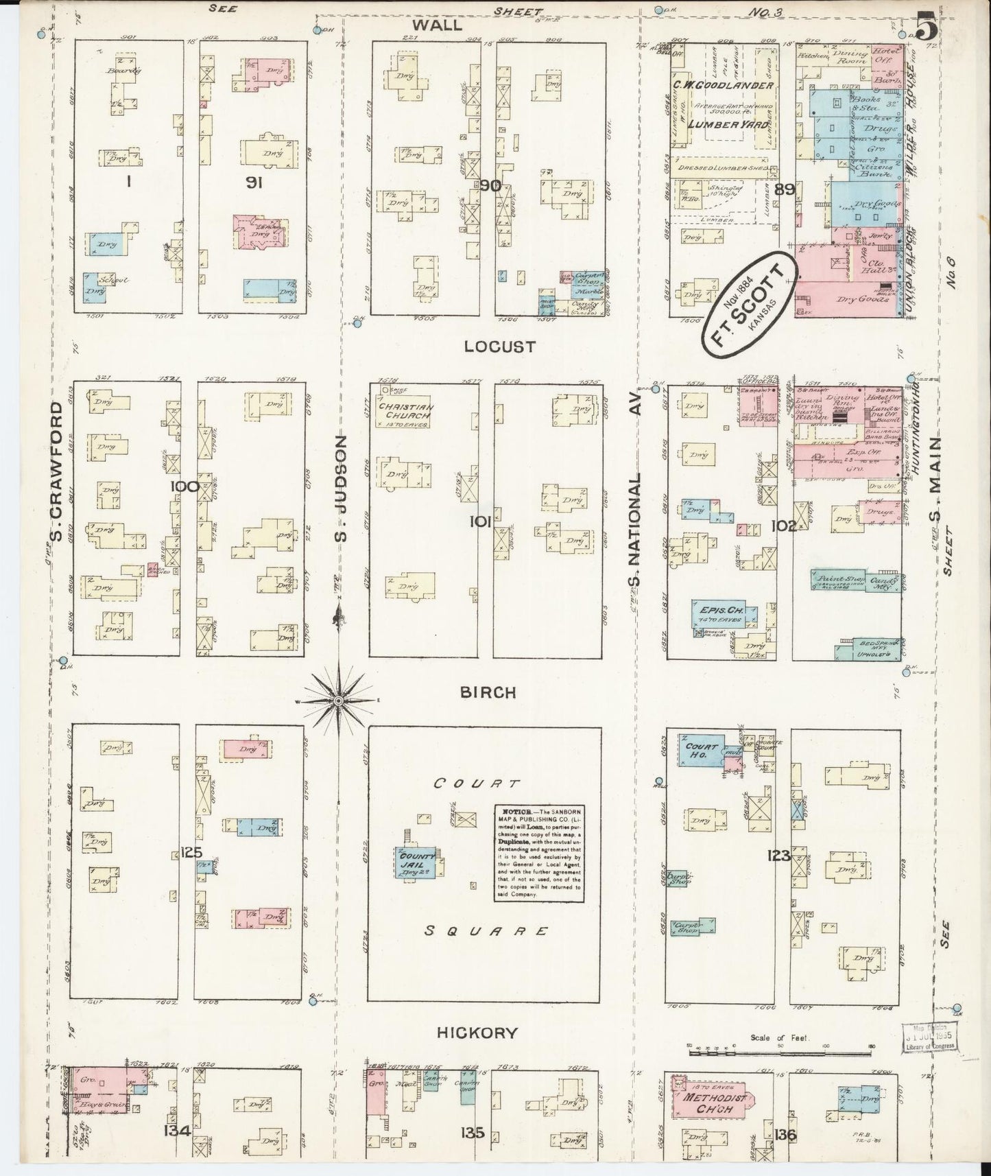 Sanborn Fire Insurance Map from Fort Scott, Bourbon County, Kansas (1884), Sheet #0005 - Complete Map Set gallery image, historic Sanborn map, vintage wall art, Kansas Kansas