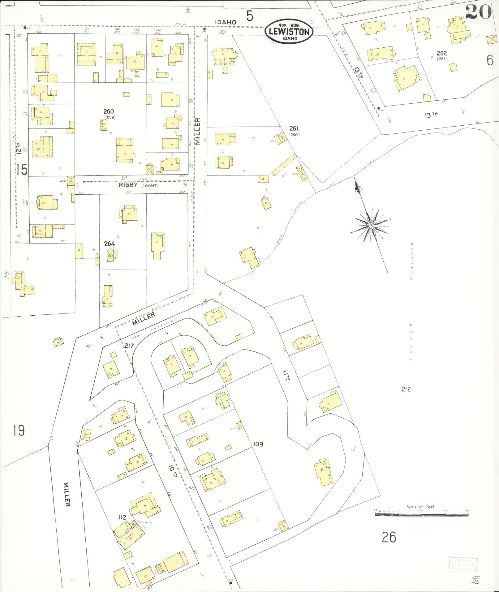 Sanborn Fire Insurance Map from Lewiston, Nez Perce County, Idaho (1909), Sheet #0020 - Historic Sanborn Fire Insurance Map Print, vintage old map wall art, antique decor, genealogy gift, Idaho Idaho map