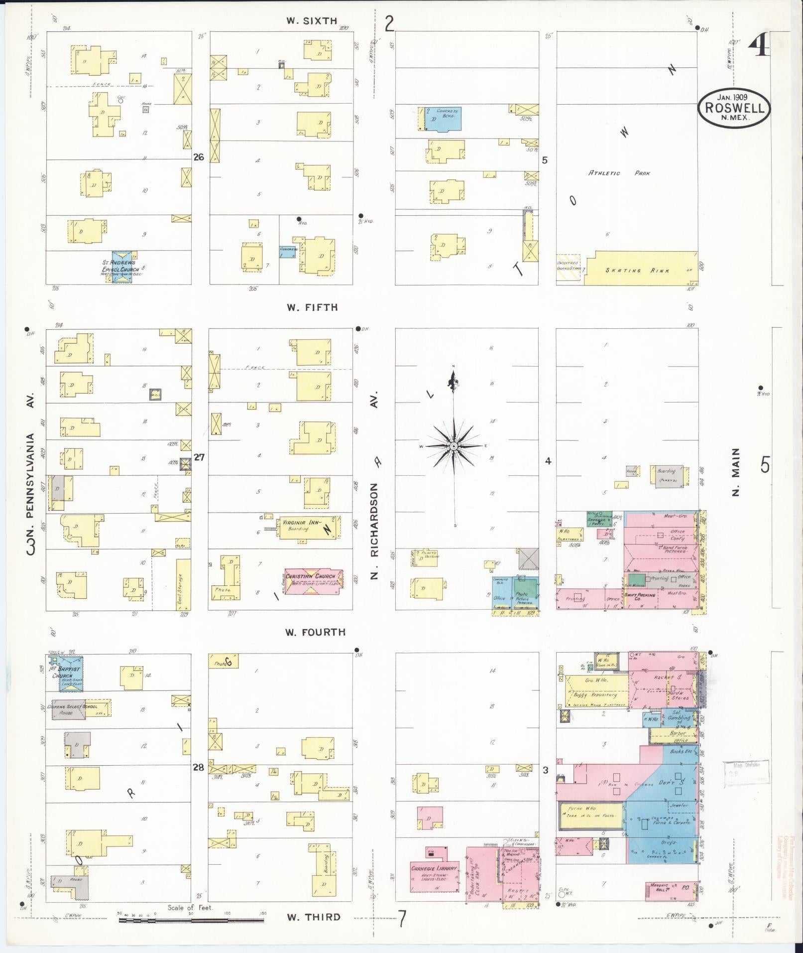 Sanborn Fire Insurance Map from Roswell, Chaves County, New Mexico (1909), Sheet #0004 - Complete Map Set gallery image, historic Sanborn map, vintage wall art, New Mexico New Mexico
