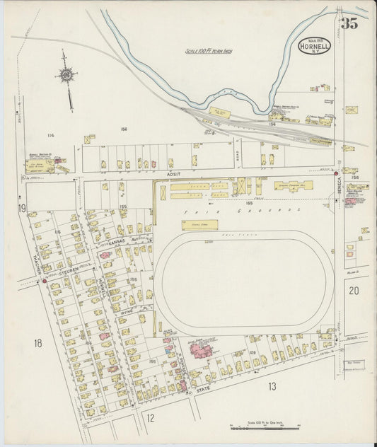 Sanborn Fire Insurance Map from Hornell, Steuben County, New York (1915), Sheet #0035 - Historic Sanborn Fire Insurance Map Print, vintage old map wall art, antique decor, genealogy gift, New York New York map
