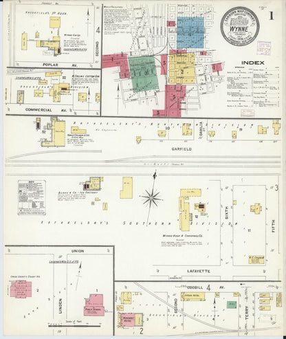 Sanborn Fire Insurance Map from Wynne, Cross County, Arkansas (1908), Sheet #0001 - Complete Map Set gallery image, historic Sanborn map, vintage wall art, Arkansas Arkansas