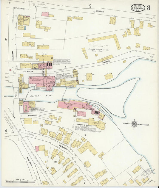 Sanborn Fire Insurance Map from Lebanon, Grafton County, New Hampshire (1912), Sheet #0008 - Historic Sanborn Fire Insurance Map Print, vintage old map wall art, antique decor, genealogy gift, New Hampshire New Hampshire map