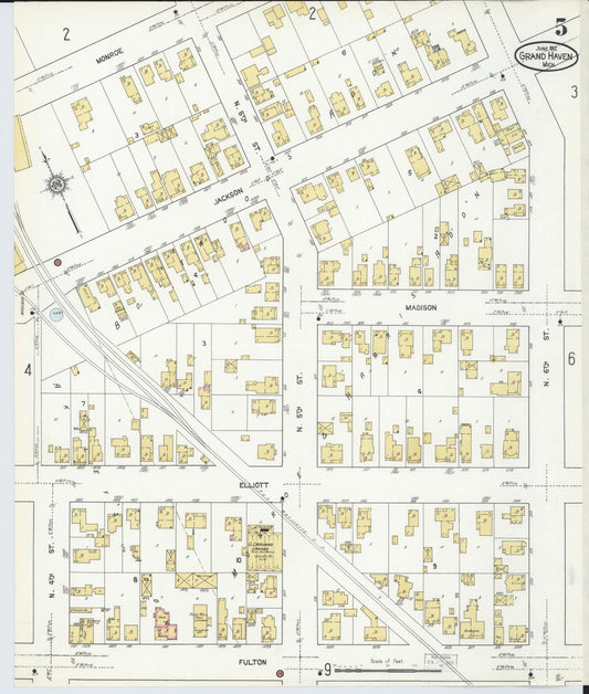 Sanborn Fire Insurance Map from Grand Haven, Ottawa County, Michigan (1912), Sheet #0005 - Historic Sanborn Fire Insurance Map Print, vintage old map wall art, antique decor, genealogy gift, Michigan Michigan map