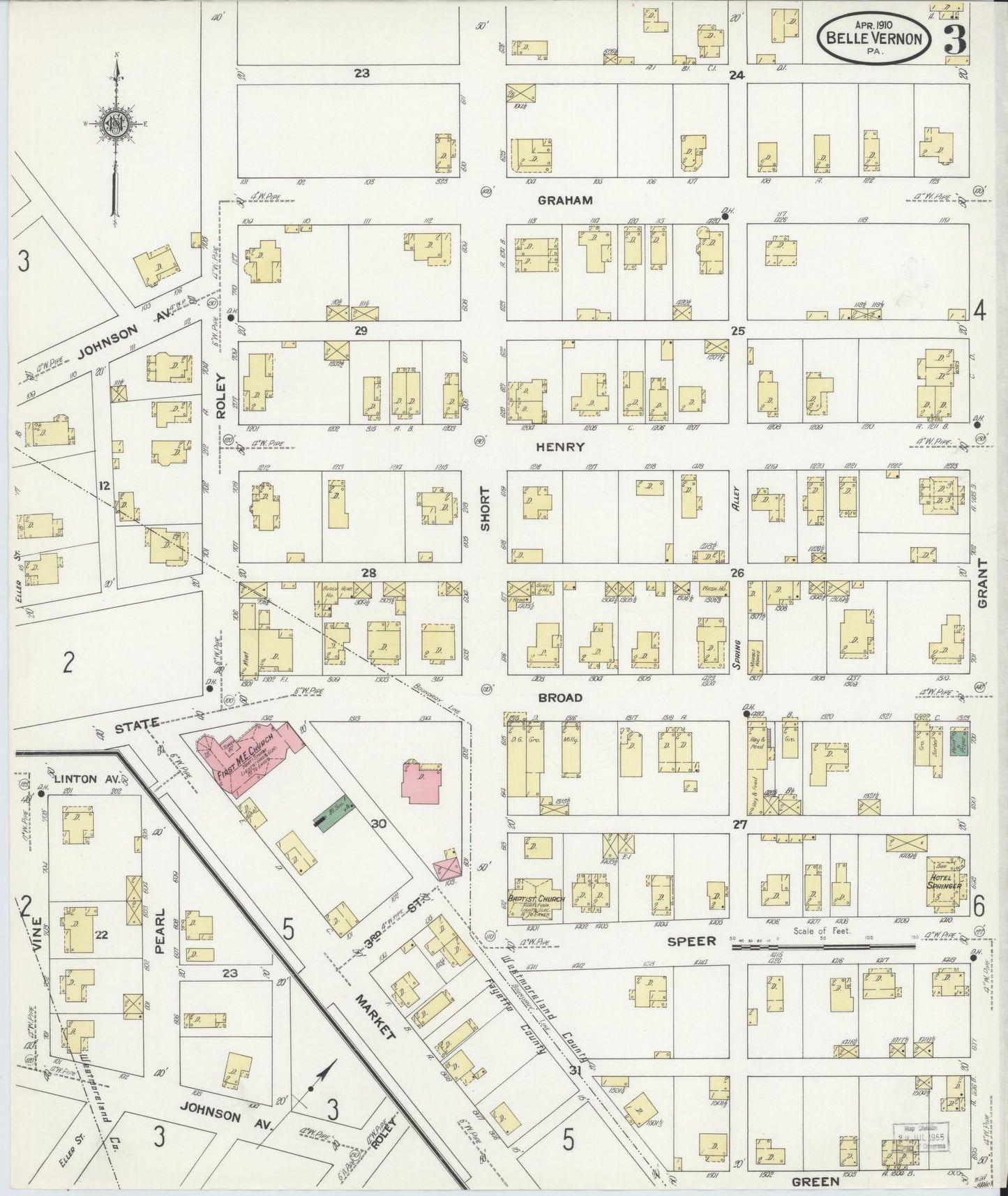 Sanborn Fire Insurance Map from Belle Vernon, Fayette County, Pennsylvania (1910), Sheet #0003 - Historic Sanborn Fire Insurance Map Print, vintage old map wall art, antique decor, genealogy gift, Pennsylvania Pennsylvania map