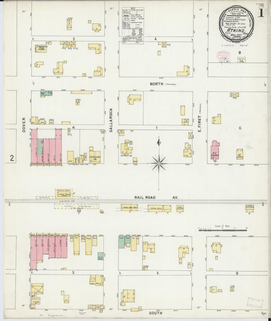 Sanborn Fire Insurance Map from Atkins, Pope County, Arkansas (1897), Sheet #0001 - Complete Map Set gallery image, historic Sanborn map, vintage wall art, Arkansas Arkansas