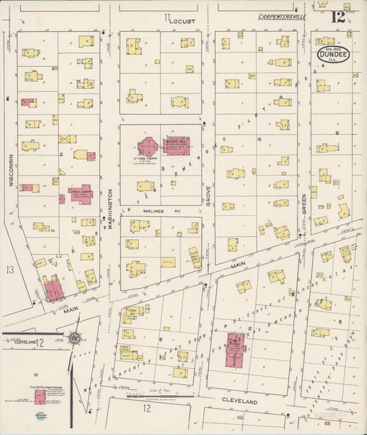 Sanborn Fire Insurance Map from Dundee, Kane County, Illinois (1922), Sheet #0012 - Historic Sanborn Fire Insurance Map Print, vintage old map wall art, antique decor, genealogy gift, Illinois Illinois map