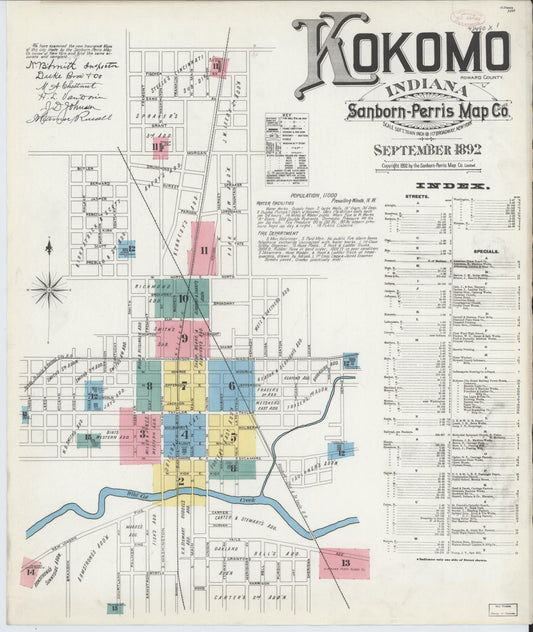 Sanborn Fire Insurance Map from Kokomo, Howard County, Indiana (1892), Sheet #0001 - Complete Map Set gallery image, historic Sanborn map, vintage wall art, Indiana Indiana