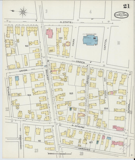 Sanborn Fire Insurance Map from Concord, Merrimack County, New Hampshire (1893), Sheet #0021 - Historic Sanborn Fire Insurance Map Print, vintage old map wall art, antique decor, genealogy gift, New Hampshire New Hampshire map