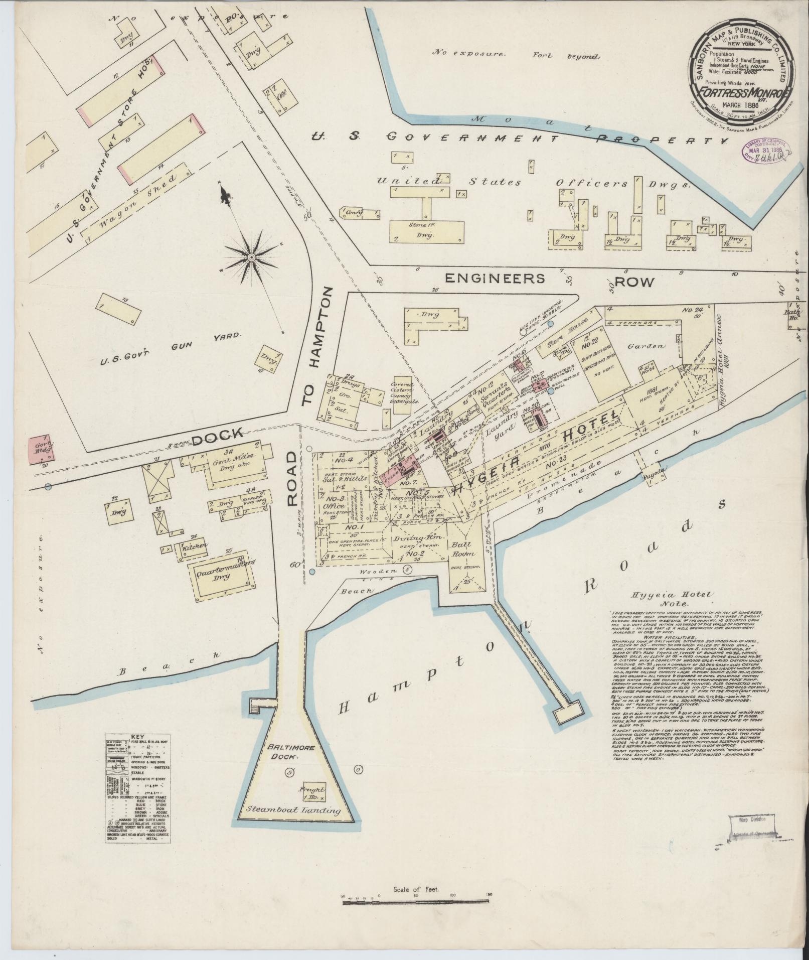 Sanborn Fire Insurance Map from Fortress Monroe, Hampton (independent City), Virginia. (1886) – Historic Sanborn Fire Insurance Map Print