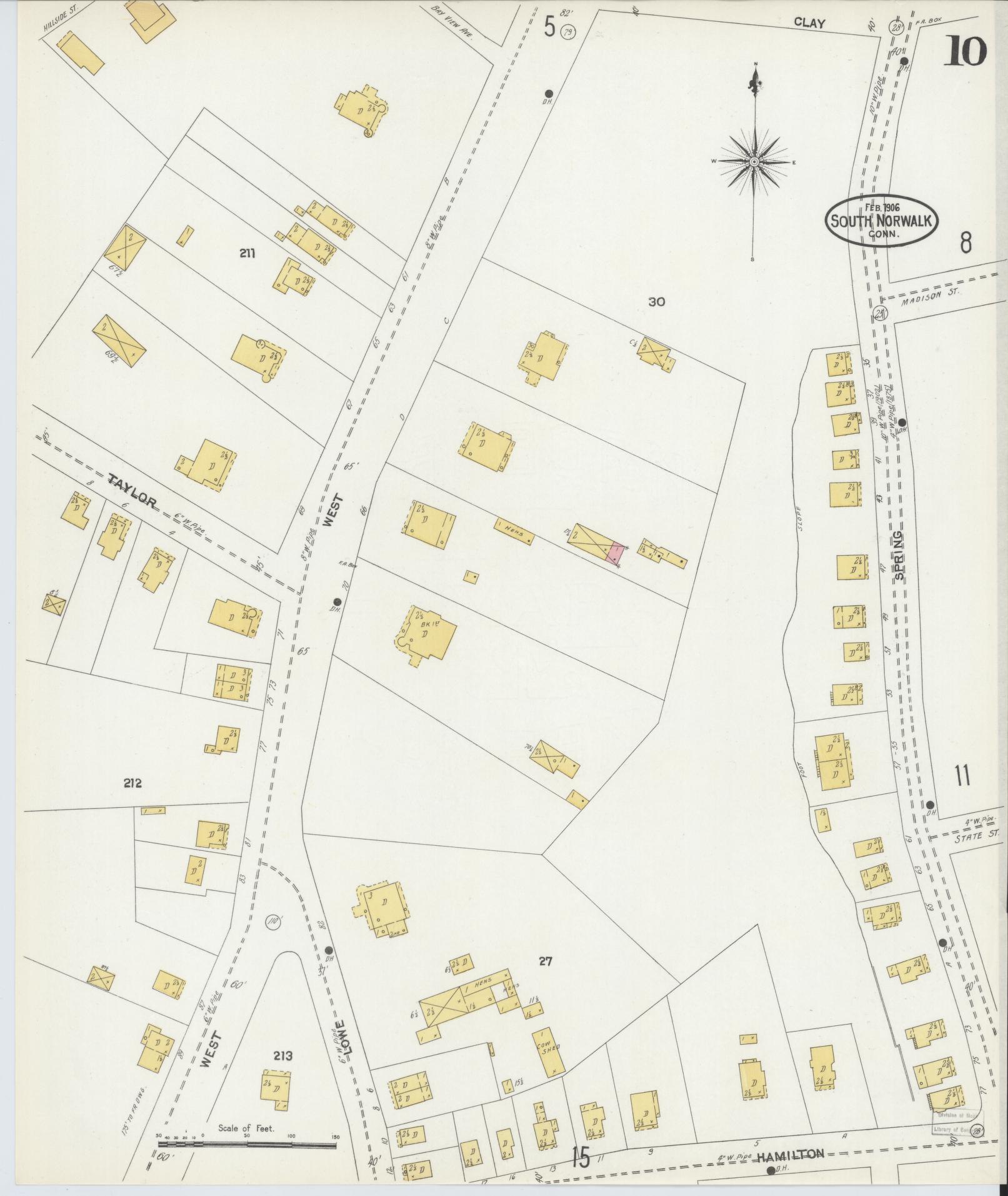 Sanborn Fire Insurance Map from South Norwalk, Fairfield County, Connecticut (1906), Sheet #0010 - Historic Sanborn Fire Insurance Map Print, vintage old map wall art, antique decor, genealogy gift, Connecticut Connecticut map