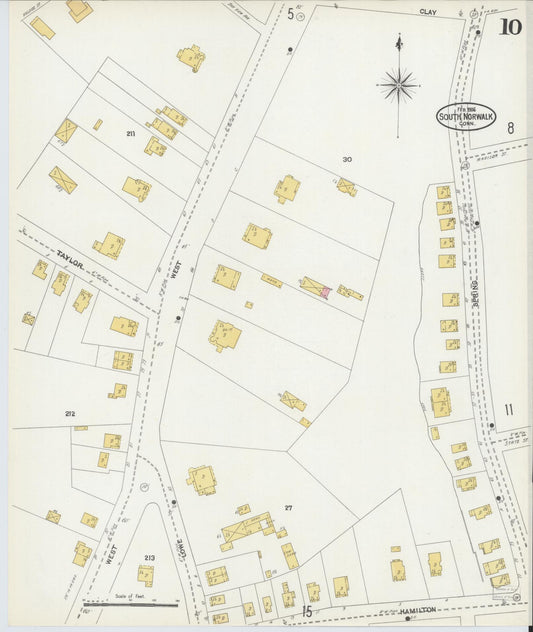 Sanborn Fire Insurance Map from South Norwalk, Fairfield County, Connecticut (1906), Sheet #0010 - Historic Sanborn Fire Insurance Map Print, vintage old map wall art, antique decor, genealogy gift, Connecticut Connecticut map