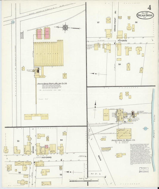 Sanborn Fire Insurance Map from Breaux Bridge, Saint Martin Parish, Louisiana (1912), Sheet #0004 - Historic Sanborn Fire Insurance Map Print, vintage old map wall art, antique decor, genealogy gift, Louisiana Louisiana map