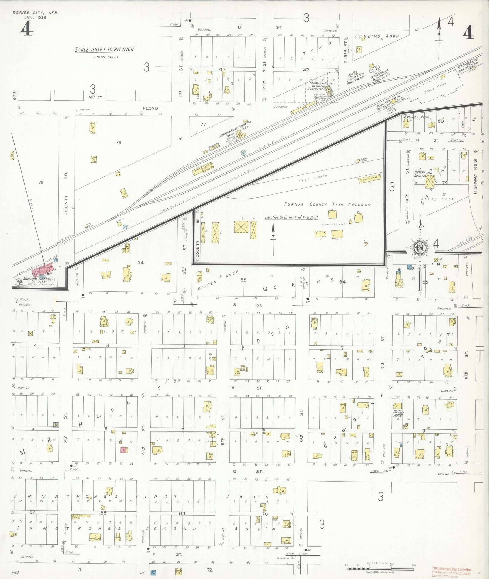 Sanborn Fire Insurance Map from Beaver City, Furnas County, Nebraska (1936), Sheet #0004 - Complete Map Set gallery image, historic Sanborn map, vintage wall art, Nebraska Nebraska