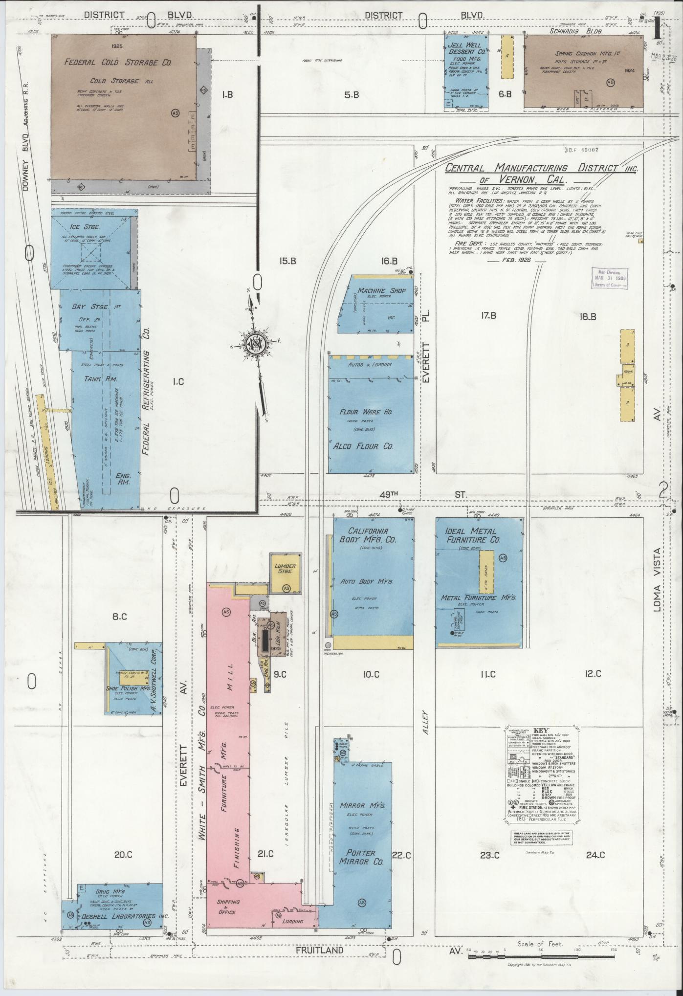 Sanborn Fire Insurance Map from Vernon, Los Angeles County, California (1926), Sheet #0001 - Complete Map Set gallery image, historic Sanborn map, vintage wall art, California California