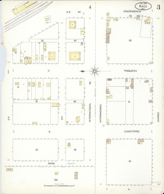 Sanborn Fire Insurance Map from Naco, Cochise County, Arizona (1904), Sheet #0003 - Historic Sanborn Fire Insurance Map Print, vintage old map wall art, antique decor, genealogy gift, Arizona Arizona map