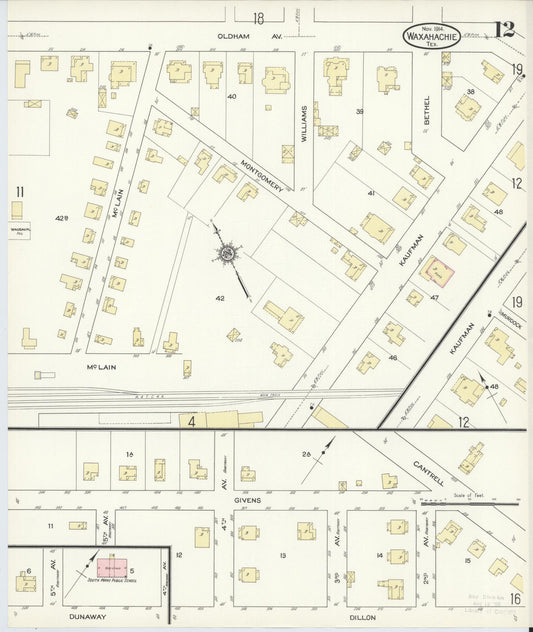 Sanborn Fire Insurance Map from Waxahachie, Ellis County, Texas (1914), Sheet #0012 - Historic Sanborn Fire Insurance Map Print, vintage old map wall art, antique decor, genealogy gift, Texas Texas map