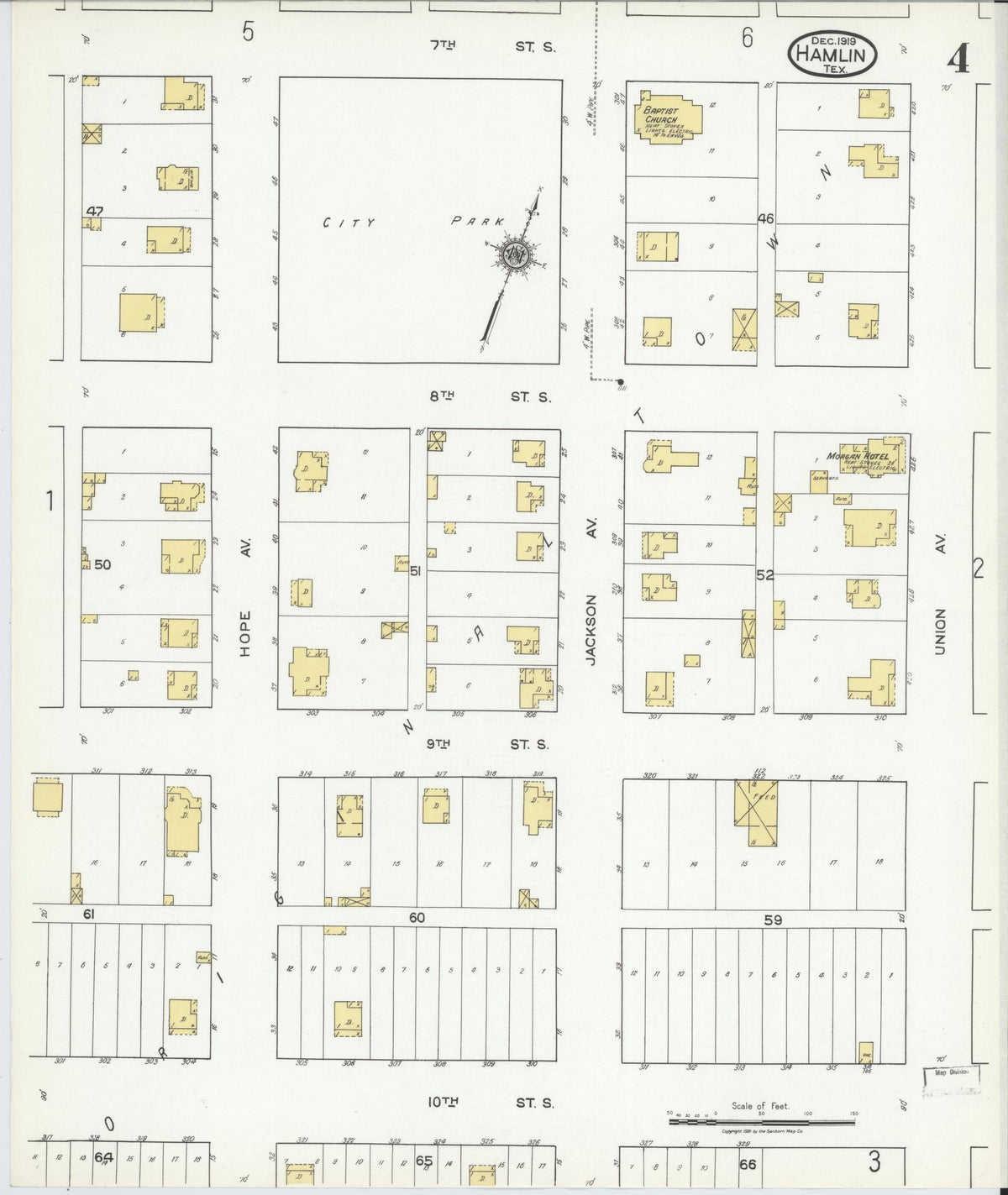 Sanborn Fire Insurance Map from Hamlin, Jones County, Texas (1919), Sheet #0004 - Historic Sanborn Fire Insurance Map Print, vintage old map wall art, antique decor, genealogy gift, Texas Texas map