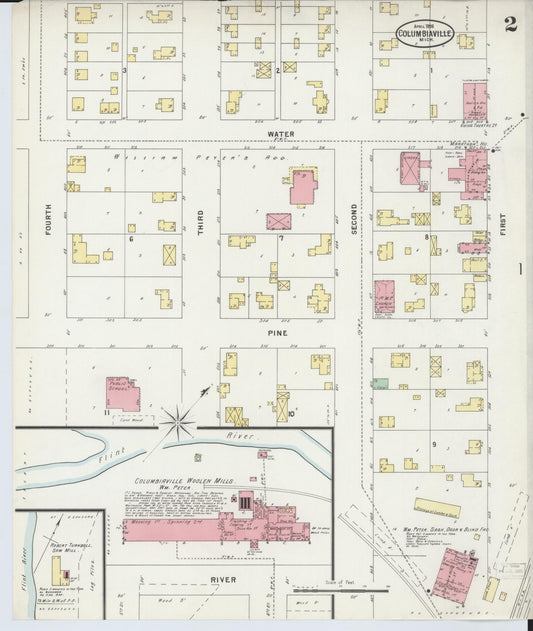 Sanborn Fire Insurance Map from Columbiaville, Lapeer County, Michigan (1898), Sheet #0002 - Historic Sanborn Fire Insurance Map Print, vintage old map wall art, antique decor, genealogy gift, Michigan Michigan map