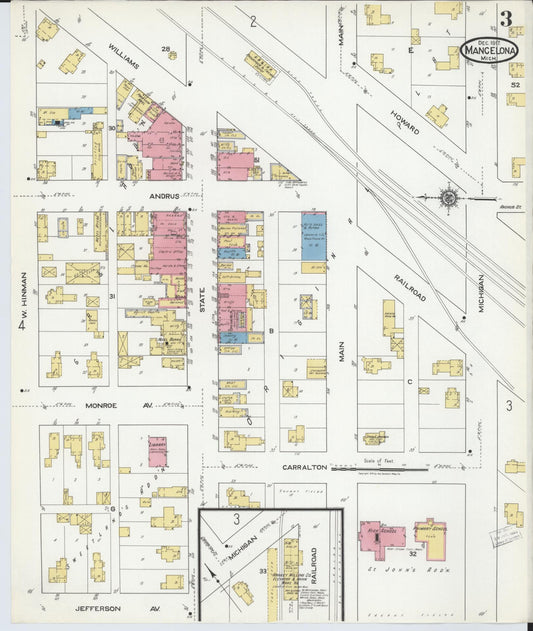 Sanborn Fire Insurance Map from Mancelona, Antrim County, Michigan (1917), Sheet #0003 - Historic Sanborn Fire Insurance Map Print, vintage old map wall art, antique decor, genealogy gift, Michigan Michigan map