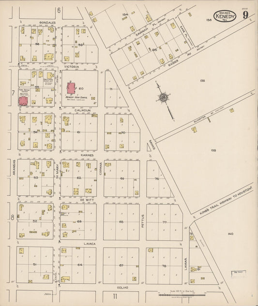 Sanborn Fire Insurance Map from Kenedy, Karnes County, Texas (1922), Sheet #0009 - Historic Sanborn Fire Insurance Map Print, vintage old map wall art, antique decor, genealogy gift, Texas Texas map