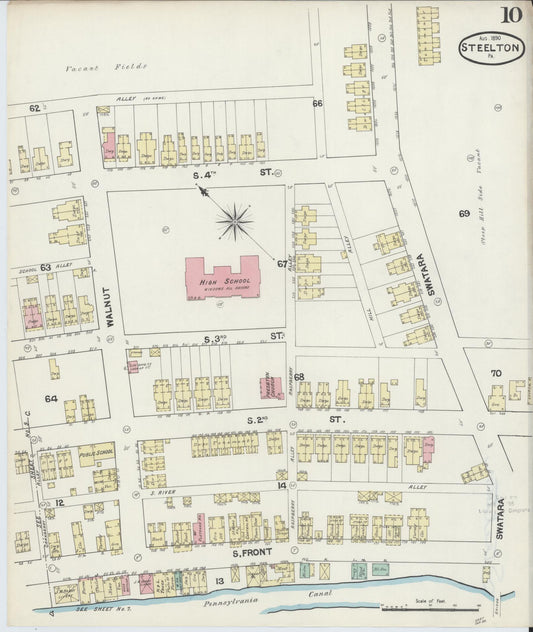 Sanborn Fire Insurance Map from Steelton, Dauphin County, Pennsylvania (1890), Sheet #0010 - Historic Sanborn Fire Insurance Map Print, vintage old map wall art, antique decor, genealogy gift, Pennsylvania Pennsylvania map