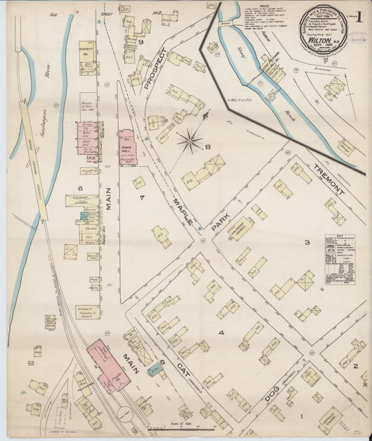 Sanborn Fire Insurance Map from Wilton, Hillsborough County, New Hampshire (1885), Sheet #0001 - Historic Sanborn Fire Insurance Map Print, vintage old map wall art, antique decor, genealogy gift, New Hampshire New Hampshire map