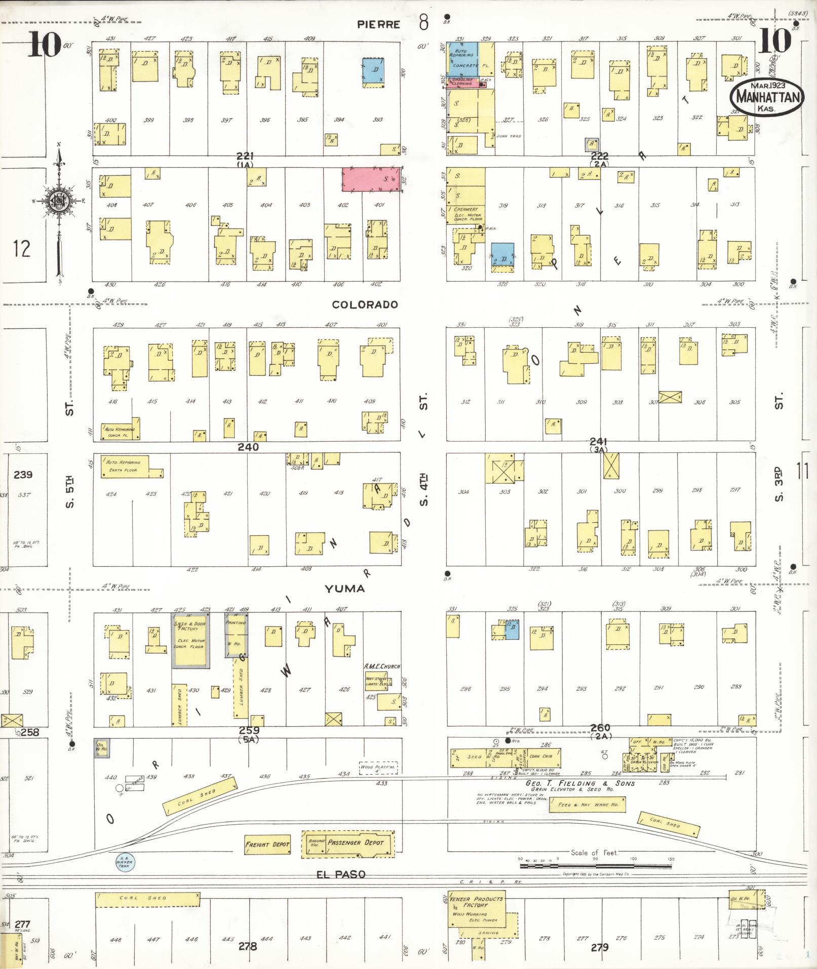 Sanborn Fire Insurance Map from Manhattan, Riley County, Kansas (1923), Sheet #0010 - Complete Map Set gallery image, historic Sanborn map, vintage wall art, Kansas Kansas