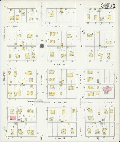Sanborn Fire Insurance Map from Wahoo, Saunders County, Nebraska (1923), Sheet #0005 - Complete Map Set gallery image, historic Sanborn map, vintage wall art, Nebraska Nebraska