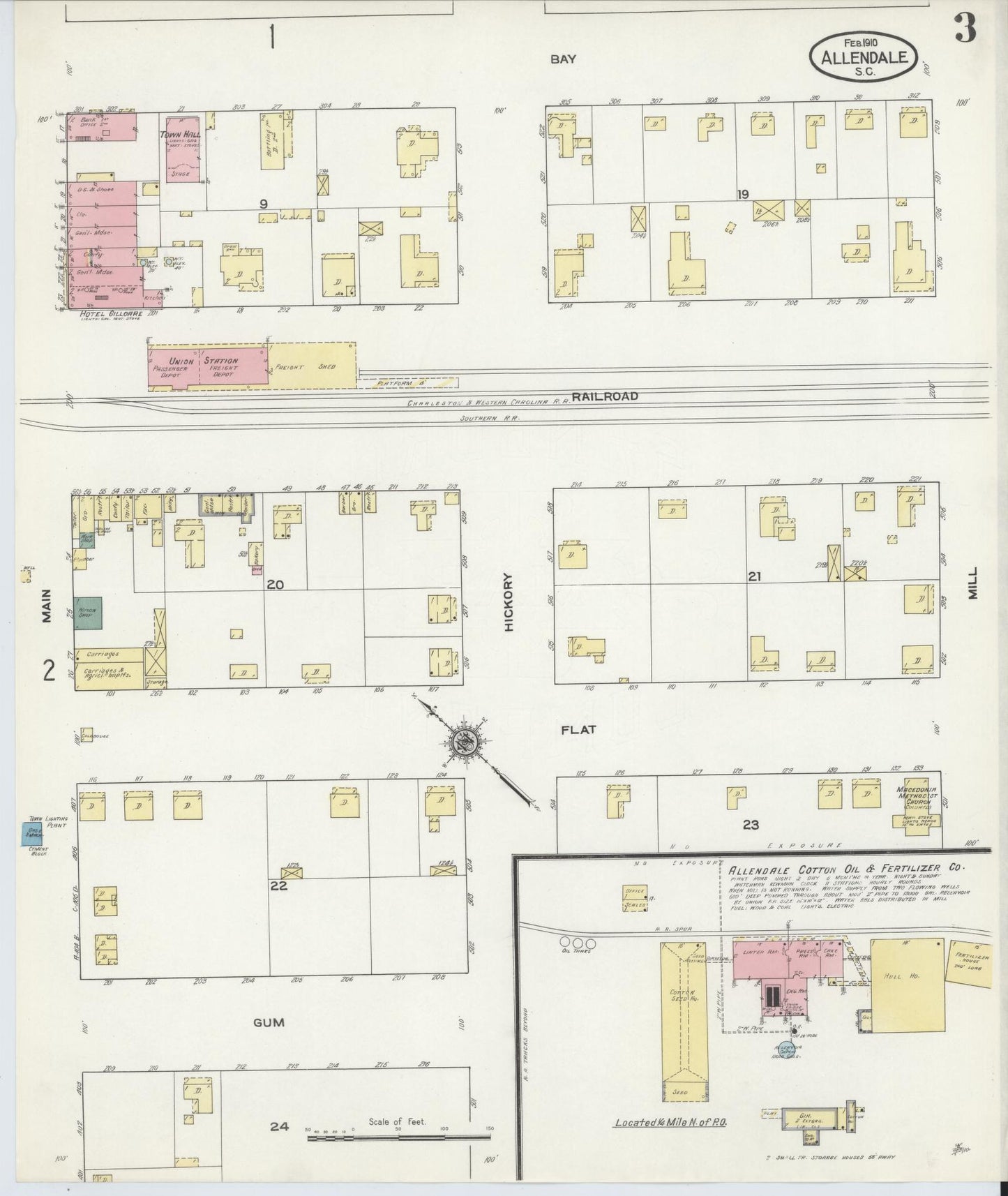 Sanborn Fire Insurance Map from Allendale, Allendale County, South Carolina (1910), Sheet #0003 - Historic Sanborn Fire Insurance Map Print, vintage old map wall art, antique decor, genealogy gift, South Carolina South Carolina map