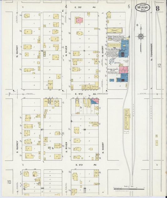 Sanborn Fire Insurance Map from Miami, Ottawa County, Oklahoma (1917), Sheet #0008 - Historic Sanborn Fire Insurance Map Print, vintage old map wall art, antique decor, genealogy gift, Oklahoma Oklahoma map