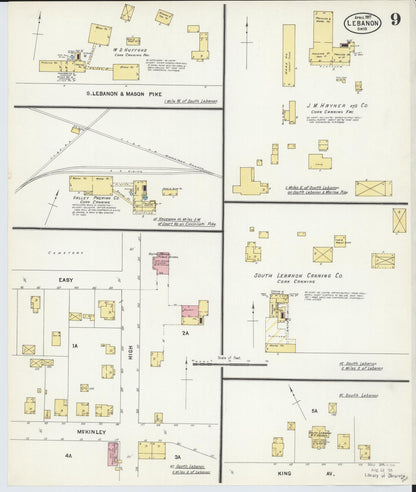 Sanborn Fire Insurance Map from Lebanon, Warren County, Ohio (1907), Sheet #0009 - Historic Sanborn Fire Insurance Map Print, vintage old map wall art, antique decor, genealogy gift, Ohio Ohio map