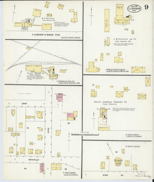 Sanborn Fire Insurance Map from Lebanon, Warren County, Ohio (1907), Sheet #0009 - Historic Sanborn Fire Insurance Map Print, vintage old map wall art, antique decor, genealogy gift, Ohio Ohio map