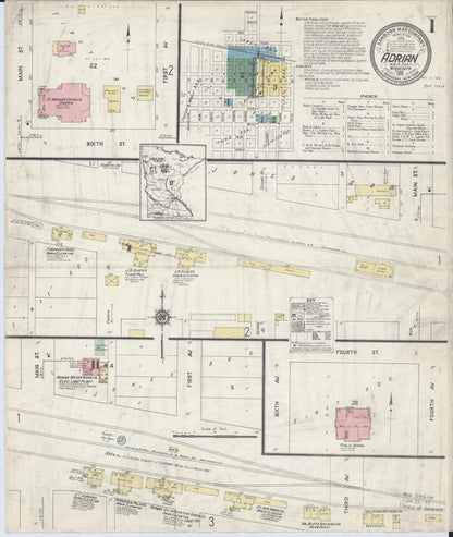 Sanborn Fire Insurance Map from Adrian, Nobles County, Minnesota (1913), Sheet #0001 - Historic Sanborn Fire Insurance Map Print, vintage old map wall art, antique decor, genealogy gift, Minnesota Minnesota map