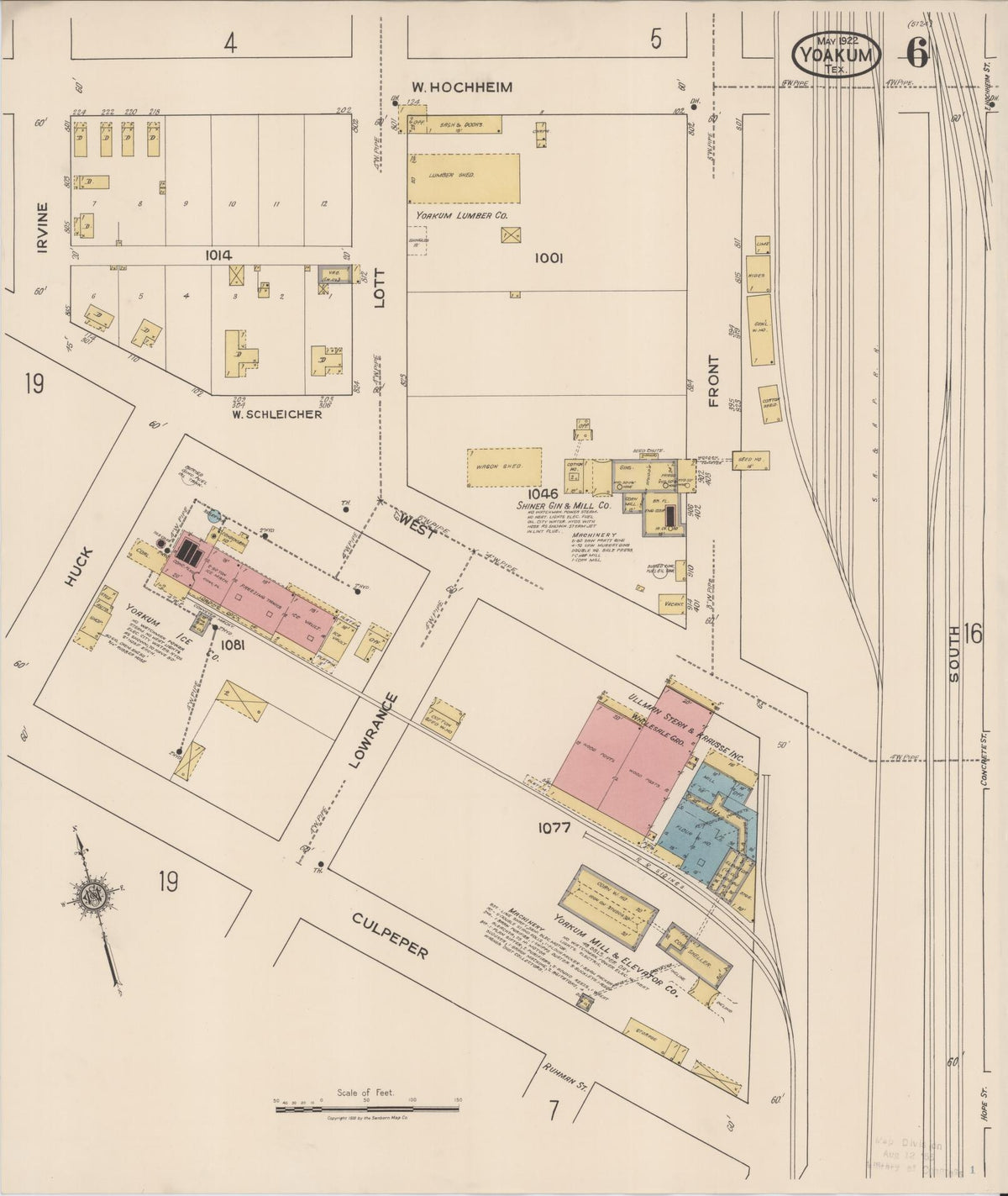 Sanborn Fire Insurance Map from Yoakum, De Witt And Lavaca Counties, Texas (1922), Sheet #0006 - Historic Sanborn Fire Insurance Map Print, vintage old map wall art, antique decor, genealogy gift, Texas Texas map