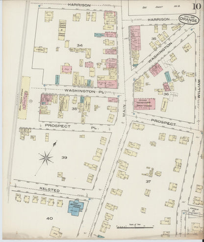 Sanborn Fire Insurance Map from Orange, Essex County, New Jersey (1885), Sheet #0010 - Historic Sanborn Fire Insurance Map Print, vintage old map wall art, antique decor, genealogy gift, New Jersey New Jersey map