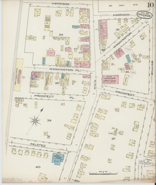 Sanborn Fire Insurance Map from Orange, Essex County, New Jersey (1885), Sheet #0010 - Historic Sanborn Fire Insurance Map Print, vintage old map wall art, antique decor, genealogy gift, New Jersey New Jersey map