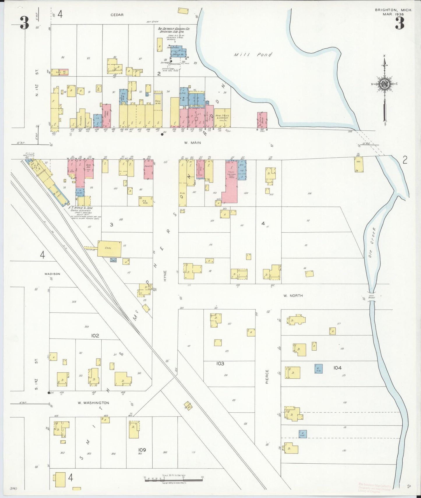 Sanborn Fire Insurance Map from Brighton, Livington County, Michigan (1938), Sheet #0003 - Complete Map Set gallery image, historic Sanborn map, vintage wall art, Michigan Michigan