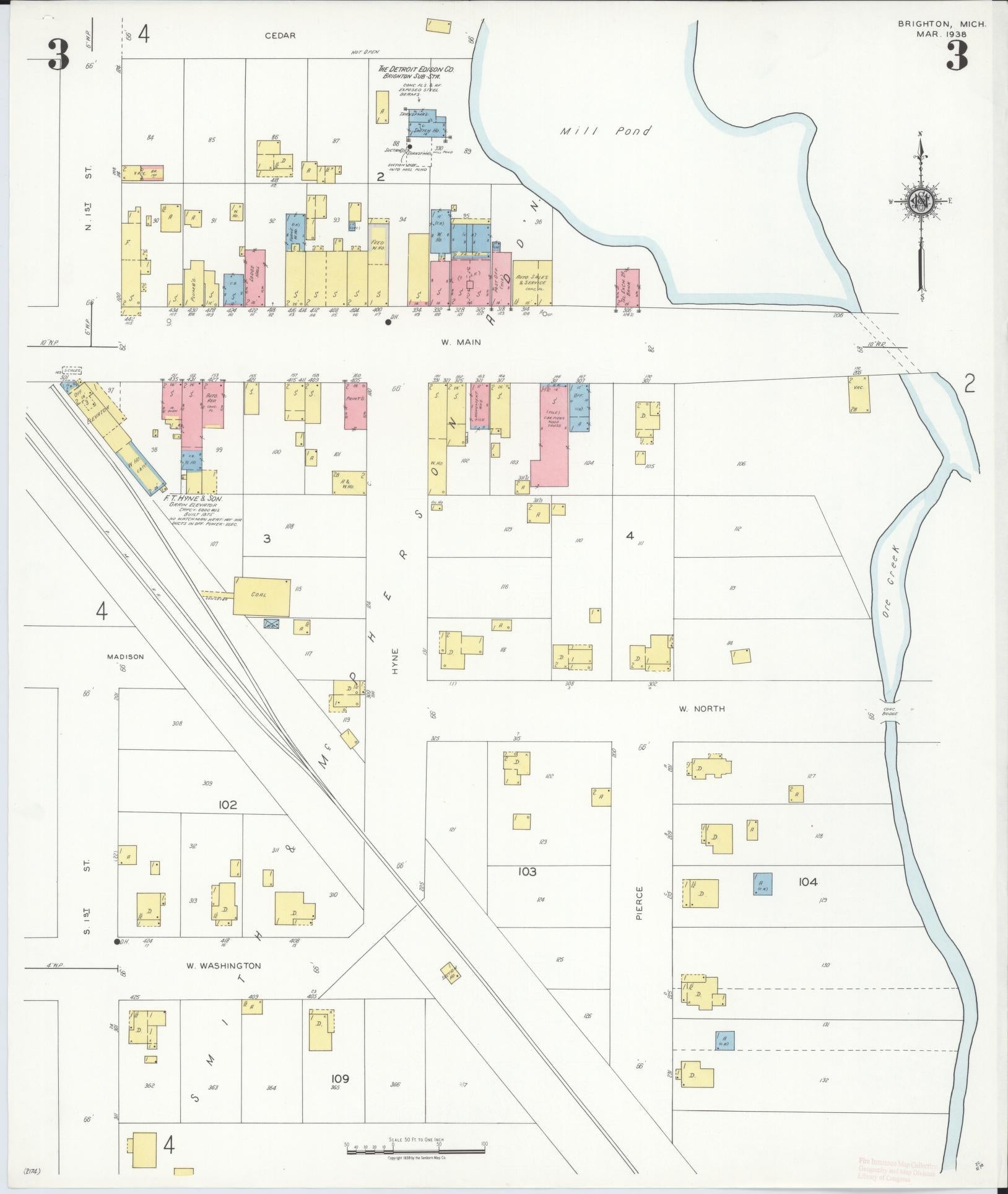 Sanborn Fire Insurance Map from Brighton, Livington County, Michigan (1938), Sheet #0003 - Complete Map Set gallery image, historic Sanborn map, vintage wall art, Michigan Michigan