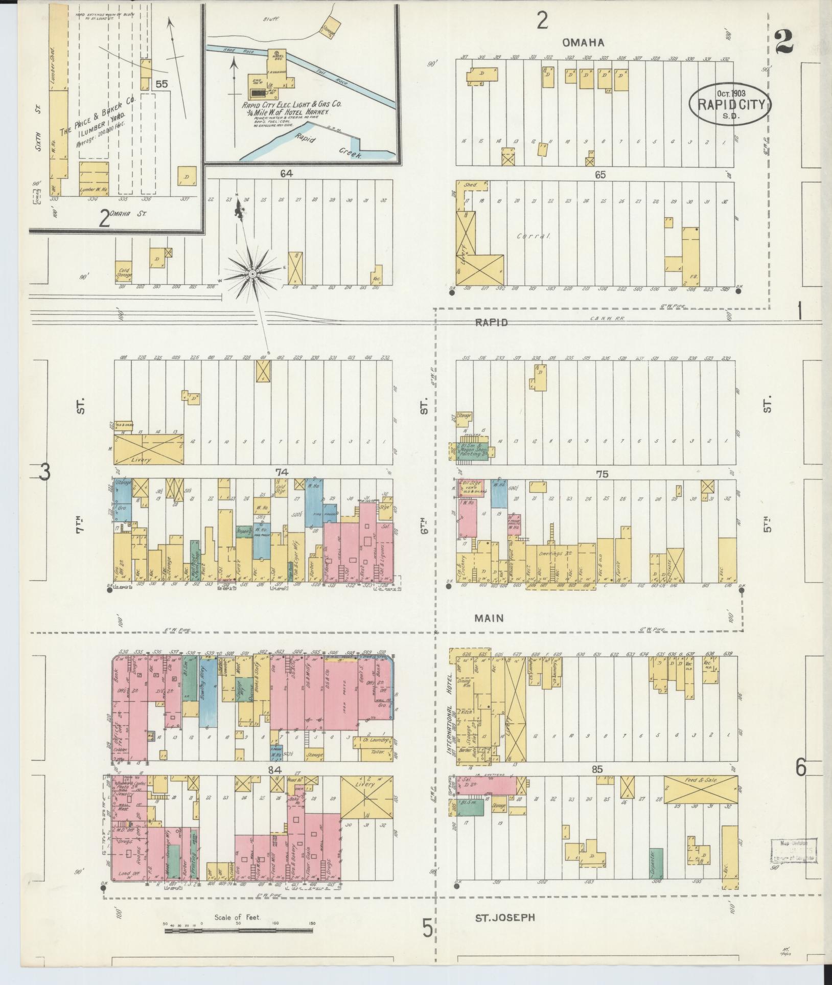 Sanborn Fire Insurance Map from Rapid City, Pennington County, South Dakota (1903), Sheet #0002 - Complete Map Set gallery image, historic Sanborn map, vintage wall art, South Dakota South Dakota