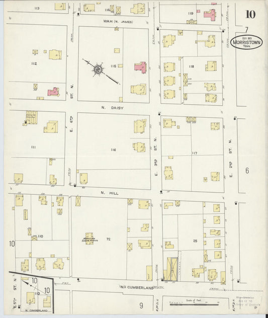 Sanborn Fire Insurance Map from Morristown, Hamblen County, Tennessee (1913), Sheet #0010 - Historic Sanborn Fire Insurance Map Print, vintage old map wall art, antique decor, genealogy gift, Tennessee Tennessee map