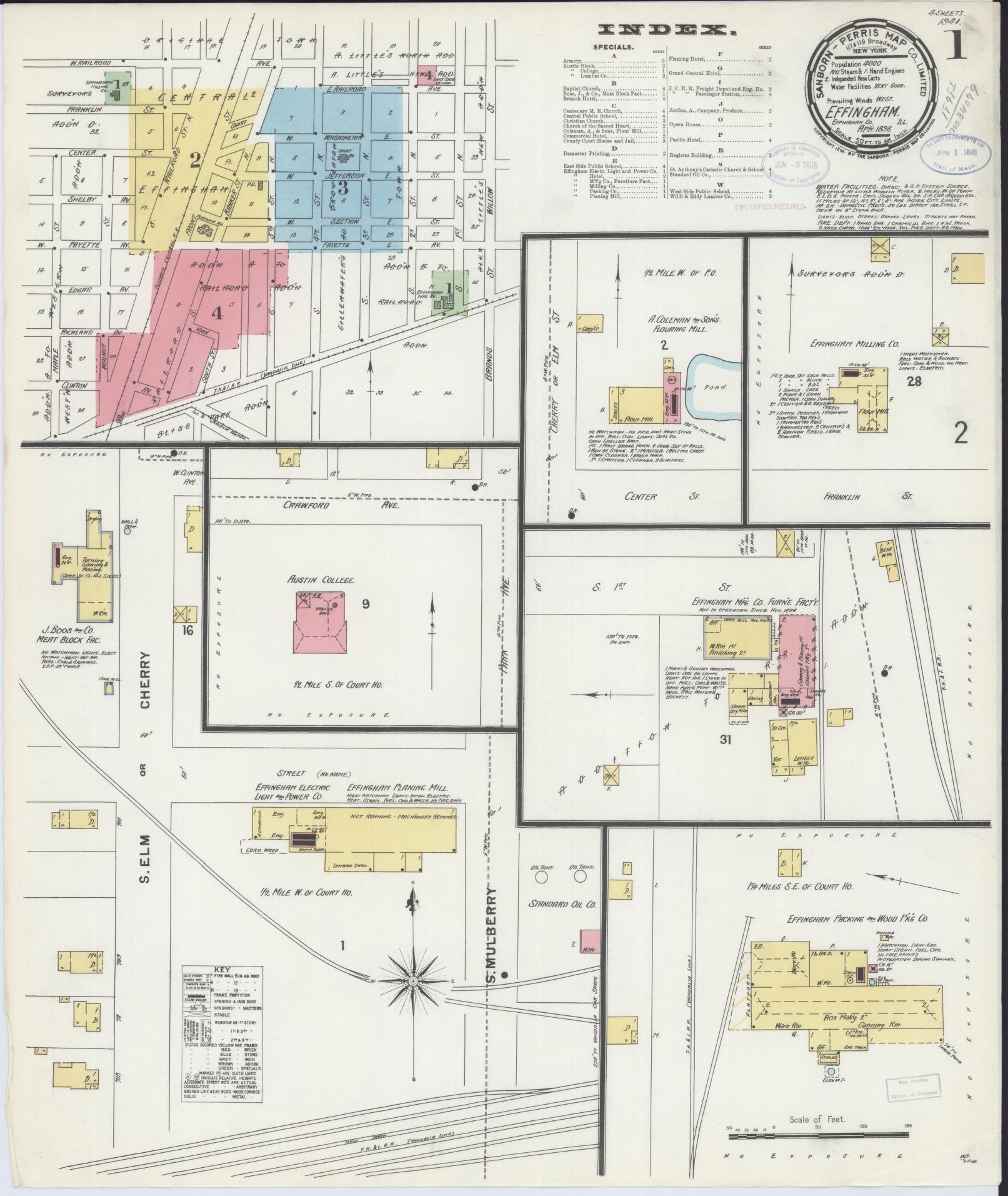 Sanborn Fire Insurance Map from Effingham, Effingham County, Illinois (1898), Sheet #0001 - Complete Map Set gallery image, historic Sanborn map, vintage wall art, Illinois Illinois