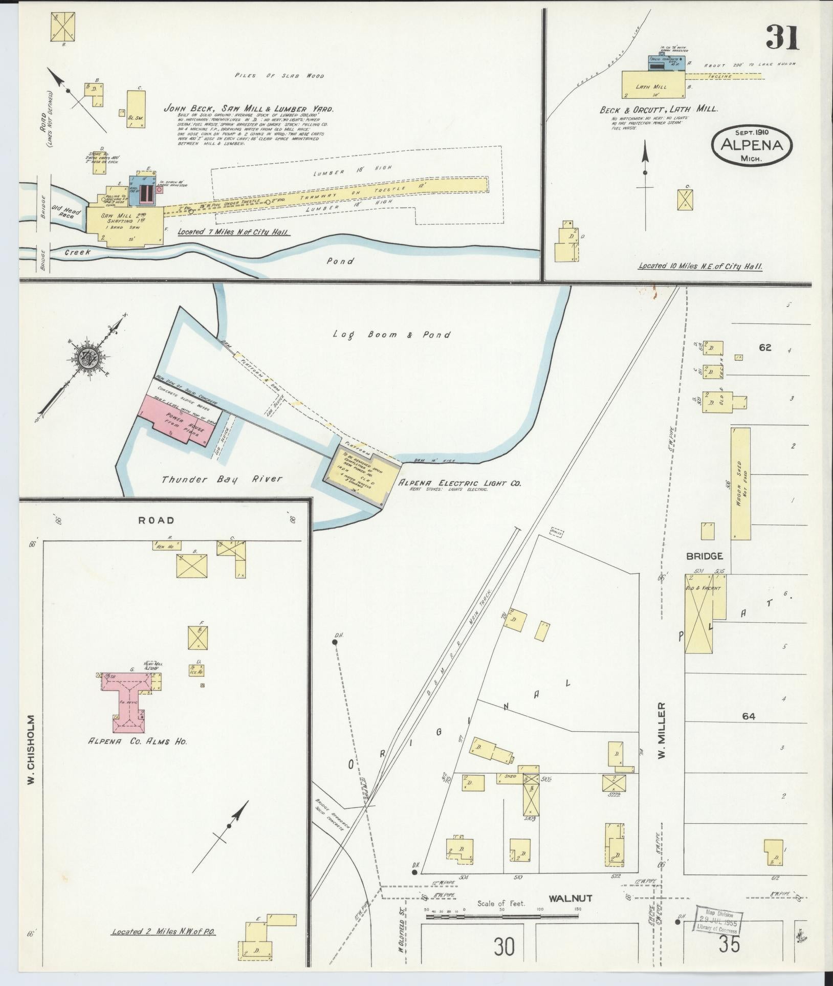 Sanborn Fire Insurance Map from Alpena, Alpena County, Michigan (1910), Sheet #0031 - Historic Sanborn Fire Insurance Map Print, vintage old map wall art, antique decor, genealogy gift, Michigan Michigan map