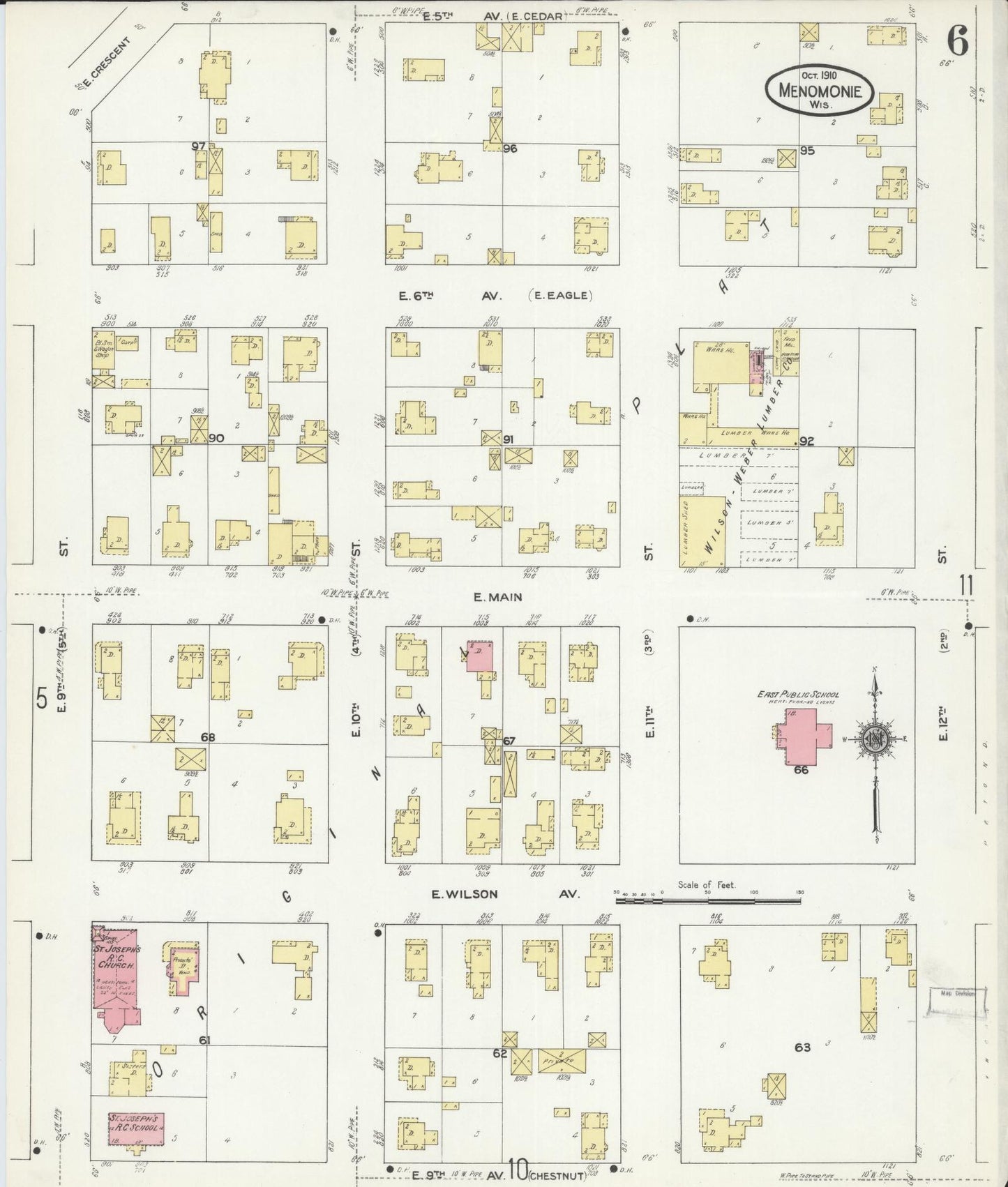 Sanborn Fire Insurance Map from Menomonie, Dunn County, Wisconsin (1910), Sheet #0006 - Complete Map Set gallery image, historic Sanborn map, vintage wall art, Wisconsin Wisconsin