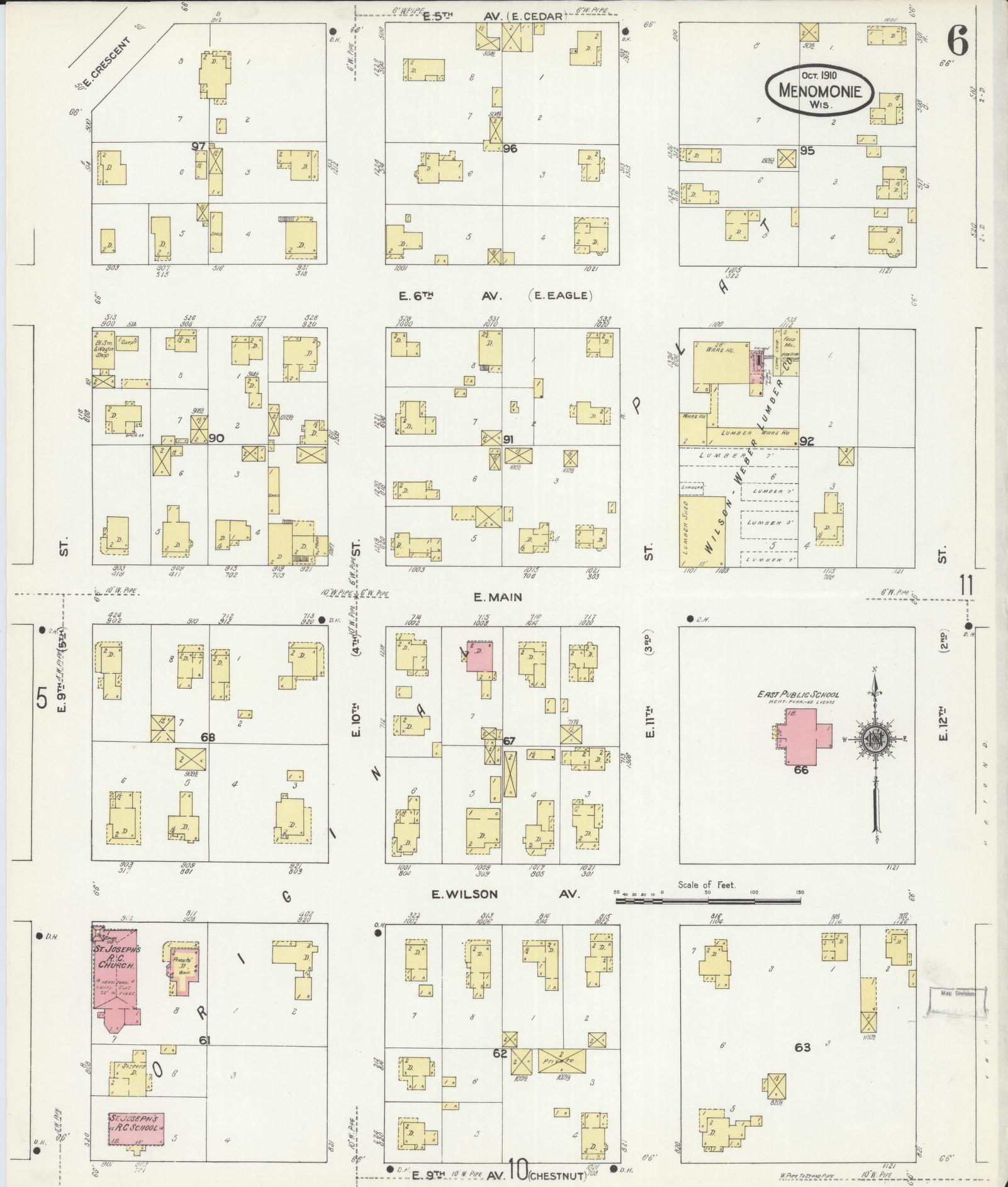 Sanborn Fire Insurance Map from Menomonie, Dunn County, Wisconsin (1910), Sheet #0006 - Complete Map Set gallery image, historic Sanborn map, vintage wall art, Wisconsin Wisconsin